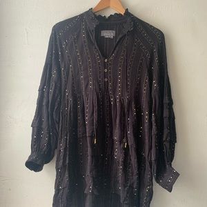 ANTHROPOLOGIE Black Quinn Sequin Embellished Tiered Tunic Top